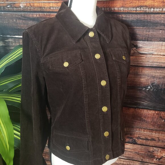 Jones New York M Brown Corduroy Jacket Button Front Stretch - Picture 2 of 12